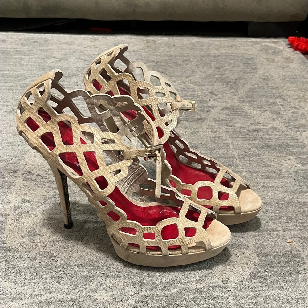 Cesare Paciotti Beige mary Jane Cutout Heels